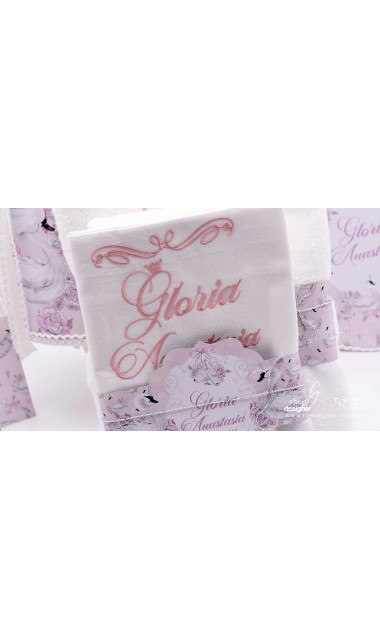 Trusou de botez cu lebede si motive florale personalizat pentru fete, Lebada alba 21